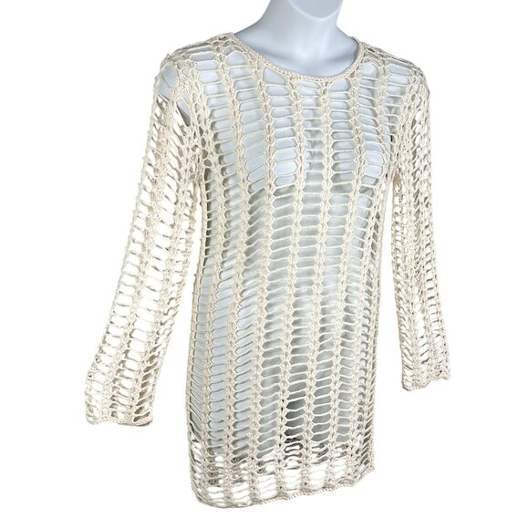 Superdown Med Miranda Crochet Mini Dress Open-Knit Bell Sleeves Beachy Vacation - Picture 3 of 16